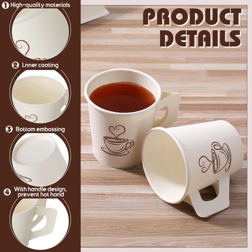 Vista 3 de Tessco for you 200 tazas de papel espresso desechables de 4 onzas a granel con asa, ideal para fiestas, bebidas frías y calientes, café, jugo