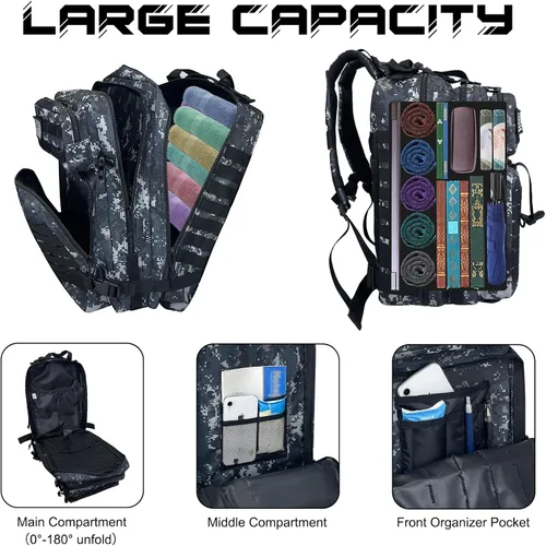 Vista 3 de WOLT Mochila táctica para hombres 45L, mochila militar grande de 3 días, mochila de asalto Molle Rucking mochila senderismo supervivencia, negro