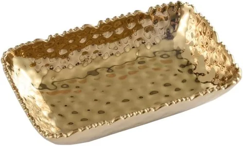 Vista 9 de Pampa Bay Plato rectangular, 7 pulgadas de largo, porcelana, blanco y dorado