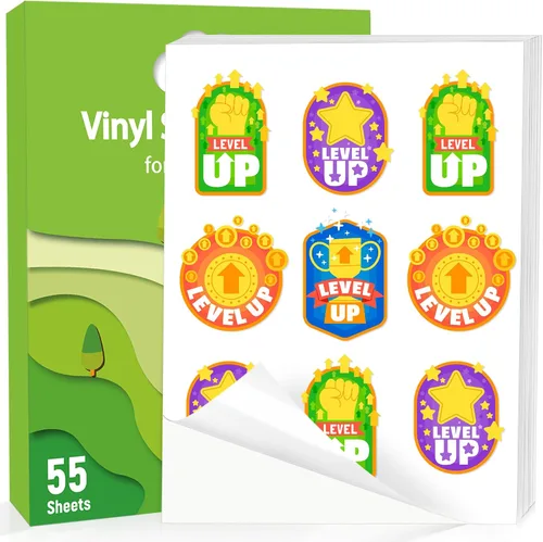 Vista 12 de Papel de vinilo adhesivo imprimible para impresora de inyección de tinta - Blanco brillante - 21 hojas de papel adhesivo impermeables autoadhesivas