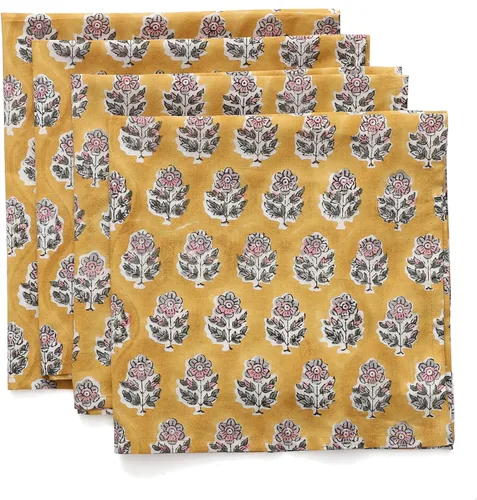Vista 28 de Servilletas de tela CPC 100% algodón Juego de 4 servilletas reutilizables, servilleta de cena floral de bloque de impresión india, servilleta