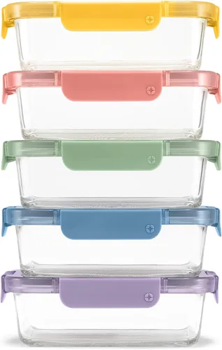 Vista 12 de Ello Color Lock Glass Meal Prep Sets Leak-Proof Glass Food Storage Containers with Airtight BPA-Free Plastic Lids, Dishwasher, Microwave, and