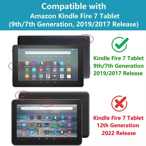 Vista 2 de Funda para tablet Amazon Kindle Fire 7 (pantalla de 7 pulgadas, 9ª/7ª generación, versión 2019/2017), funda de piel sintética con función