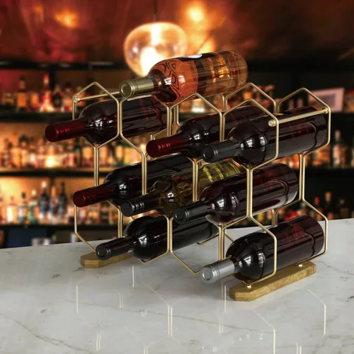 Vista 9 de Buruis Estante de vino para encimera, soporte para vino de 14 botellas con Dorado