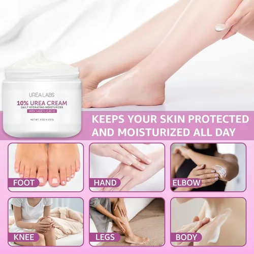 Vista 3 de Crema 10% de urea con aloe vera, aceite de jojoba y ácido salicílico, 5.1 fl oz hidratante para manos, pies, cara y cuerpo secas y agrietadas