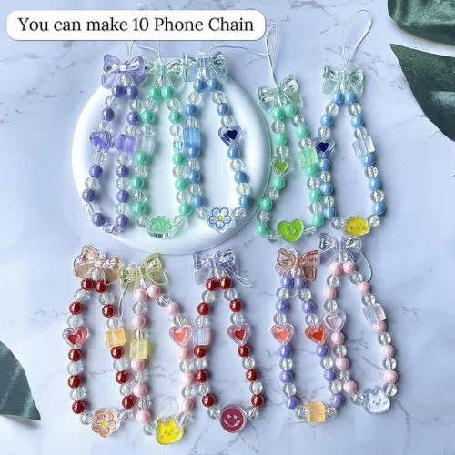 Vista 2 de SHUANGART Kit de 252 piezas de cadena de teléfono, abalorios para teléfono celular, juego de correa de muñeca con cuentas acrílicas surtidas