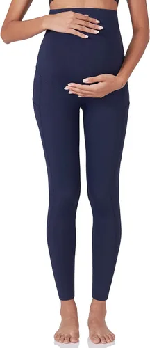 Vista 6 de POSHDIVAH Leggings de entrenamiento de maternidad para mujer sobre el vientre, pantalones de yoga con bolsillos, ropa deportiva suave, pantalones