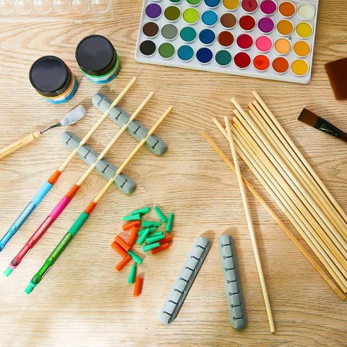 Vista 5 de Teling 46 piezas de soporte de bolígrafo con purpurina epoxi UV, accesorios con fundas antiadherentes, tapones de silicona para bolígrafos, varillas