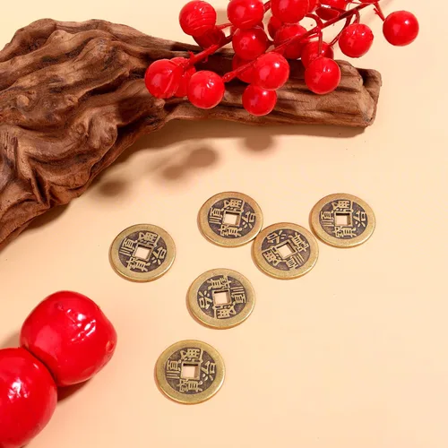 Vista 3 de 6 monedas chinas I Ching, 1.1 in/1,1 pulgadas, monedas chinas de la suerte de Feng Shui de latón de buena suerte, moneda antigua práctica