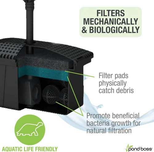 Vista 6 de Kit de filtro medio Pond Boss con bomba para estanques y características de agua