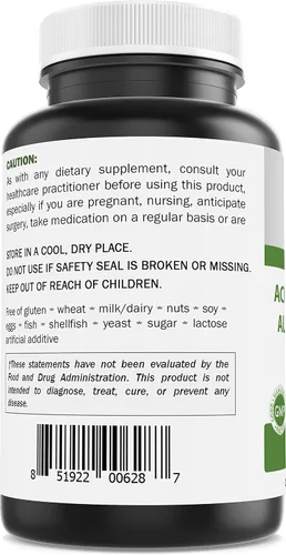 Vista 4 de Brieofood Acido acetil L-carnitina alfa lipoico (ALA ALC) 750 mg 120 Cápsulas