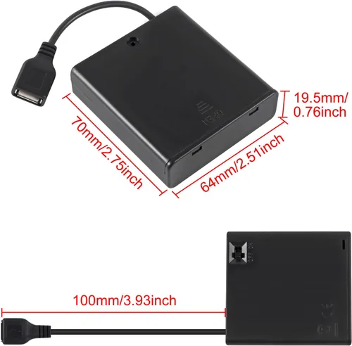 Vista 2 de 4 piezas 4 AA soporte de batería USB hembra Socket 4 AA caja de batería titular con cubierta e interruptor de encendido y apagado