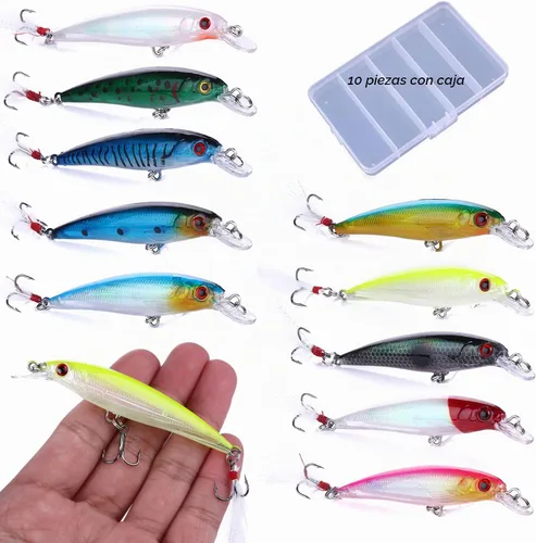 Vista 5 de Jerkbait Señuelos de pesca, señuelos de pesca de lubina superior - 10 piezas con caja