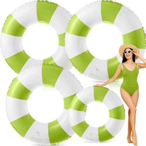 Vista 17 de Flotadores inflables de piscina para adultos, paquete de 2 flotadores a rayas, tubos de piscina, anillos de natación con asas, flotador inflable