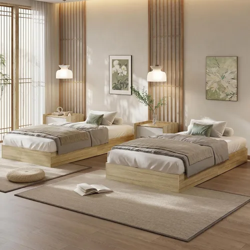 Vista 2 de GarveeHome - Marco de cama con plataforma de madera, marco de cama individual sin cabecero Marco de cama de suelo, diseño de perfil bajo, soporte