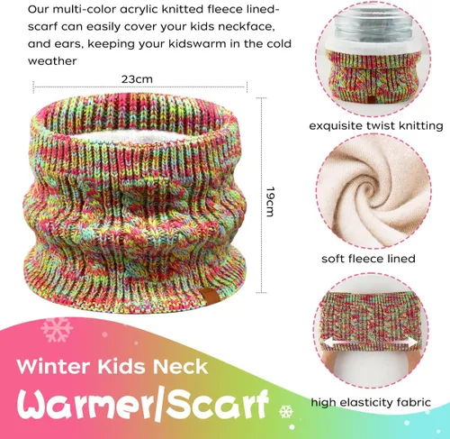 Vista 3 de Conjunto de gorro, bufanda y guantes para niños, gorro de punto para invierno, polaina para calentar el cuello