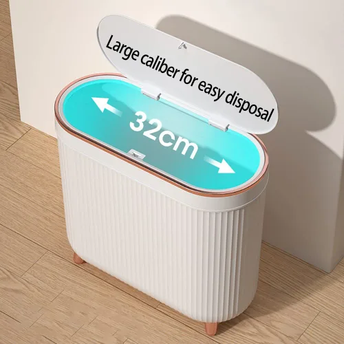 Vista 3 de Aupekro Basurero de baño con tapa, 3.1 galones / 12 litros, cubo de basura delgado, contenedor de basura rectangular de plástico estrecho para sala