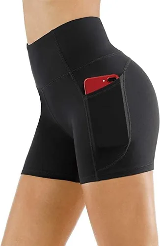 Vista 4 de THE GYM PEOPLE - Pantalones cortos de yoga para mujer, con cintura alta, control de abdomen y bolsillos profundos, para gimnasia, entrenamiento