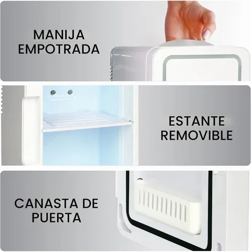 Vista 6 de Koolatron Mini refrigerador LED espejado/mini refrigerador para cosméticos, bebidas, alimentos o medicamentos (6 litros/6.3 cuartos de galón)
