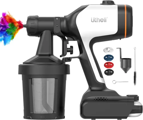 Vista 7 de Litheli - Pulverizador de pintura inalámbrico con potente motor sin escobillas, pulverizadores de pintura de batería de 20V 2.0Ah con 4 boquillas