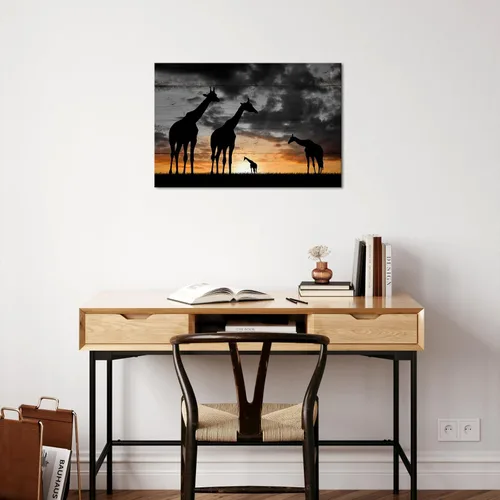 Vista 4 de Lienzo decorativo para pared, diseño de jirafas, diseño de paisaje de atardecer dorado de África, impresiones de animales en blanco y negro