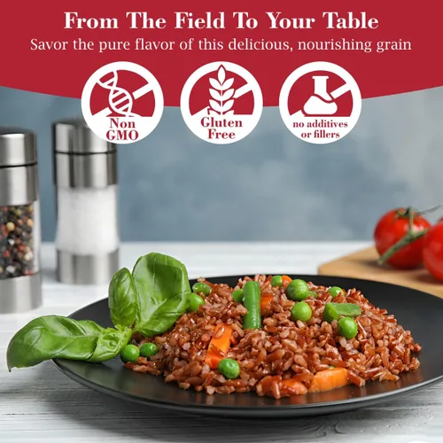 Vista 5 de Fusion Select Arroz rojo de 5 libras, arroz rojo de alta calidad, arroz de grano largo sin OMG, naturalmente sin gluten, arroz tailandés no pegajoso
