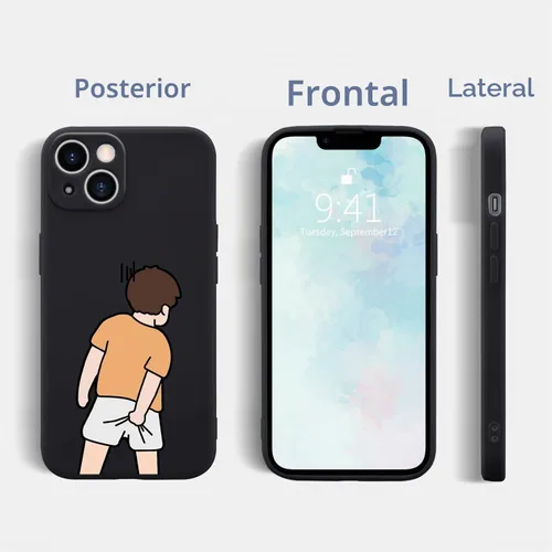 Vista 2 de Funda Graciosa de Chico para iPhone 11, Funda Líquida de Silicona de Gel Suave de Caucho Mate con Forro de Microfibra, Funda Protectora Divertida