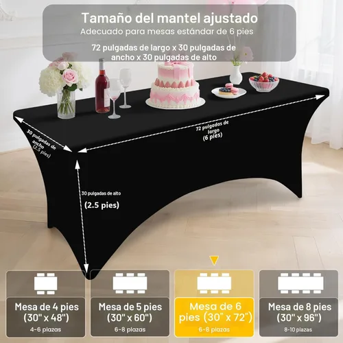 Vista 7 de Smiry Paquete de 2 manteles de elastano de 6 pies, fundas de mesa elásticas ajustables extensibles, lavables y sin arrugas, rectangulares para mesa