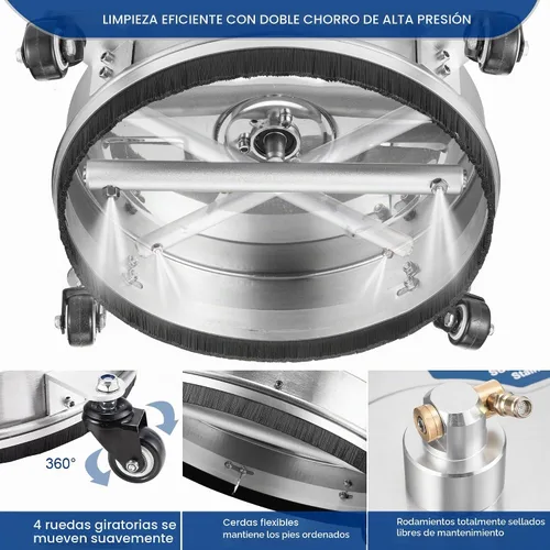 Vista 4 de Limpiador de superficies de hidrolavadora de 14 pulgadas con 4 ruedas, enchufe de conexión rápida de 1/4 pulgadas, accesorio resistente de acero