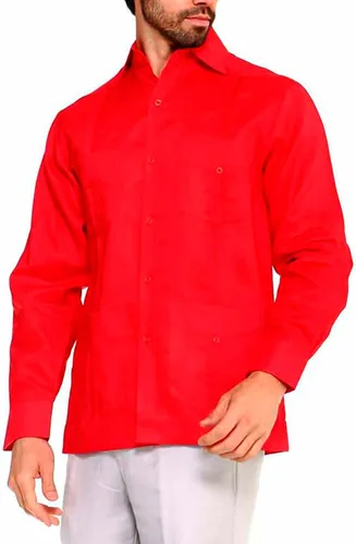 Vista 5 de Camisa tradicional guayabera. Lino regular. Manga larga. Cuatro bolsillos. Lavanda