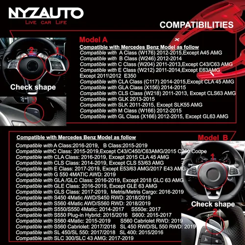 Vista 4 de Extensión de aleación de aluminio para aletas de cambio de marchas, compatible con Mercedes Benz A B E GLA GLK SLK M GL Class (Modelo A-Plata)