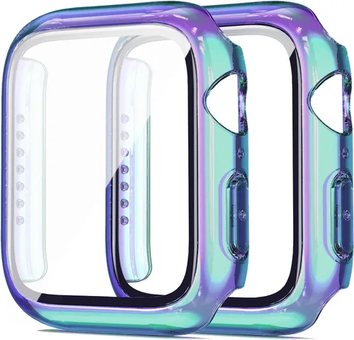 Vista 9 de Paquete de 2 fundas de vidrio templado de 1.77 pulgadas compatibles con Apple Watch Series 8 7 fundas protectoras de pantalla de vidrio templado