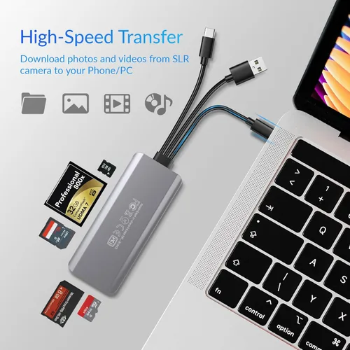 Vista 4 de Lector de tarjetas de memoria múltiple 5 en 1, lector de tarjetas de aluminio SD/TF/CF/MS/M2/Cfast/Memory Stick Pro Duo/Micro SD adaptador