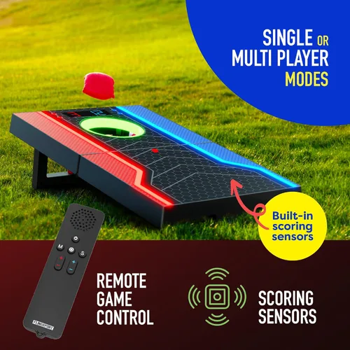 Vista 4 de Juego de tablas de cornhole electrónicas, puntuación automática, incluye 1 tablero de cornhole, 1 control remoto y 8 bolsas de frijoles