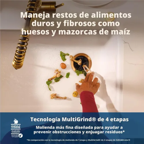 Vista 4 de InSinkErator EVOLUTION 1 HP 1 CV, Serie Avanzada de Triturador de Residuos Alimenticios con Alimentación Continua, Gris