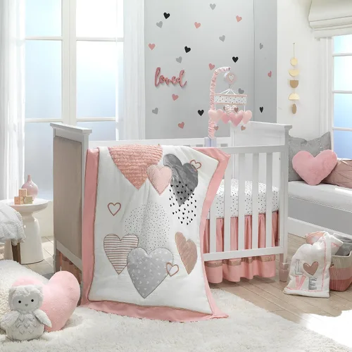 Vista 3 de Lambs & Ivy Almohada decorativa rosa suave de corazón a corazón