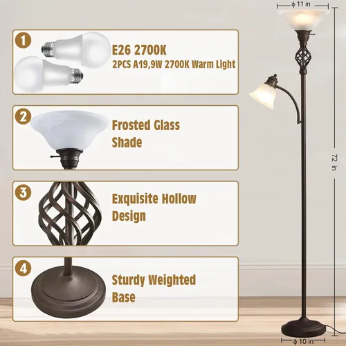 Vista 2 de GyroVu Lámpara de pie Torchiere para sala de estar, luz de lectura LED