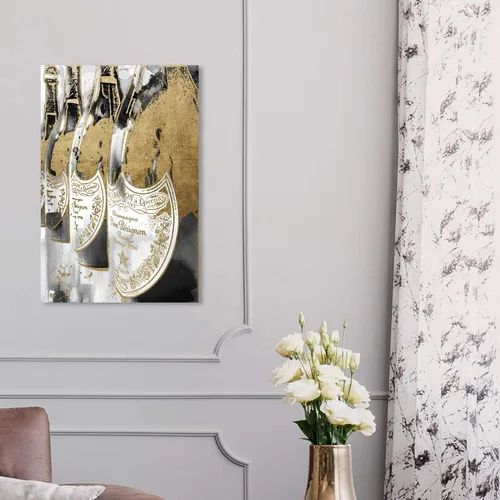 Vista 4 de The Oliver Gal Artist Co. Lienzo decorativo para pared, diseño de bebidas y bebidas espirituosas con texto en inglés "Golden Champagne Feast