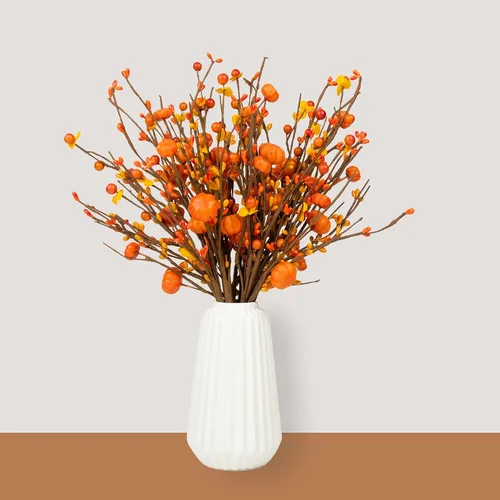 Vista 3 de HomeKaren Paquete de 6 tallos de otoño para jarrones, tallos de bayas artificiales de 16.5 pulgadas para casa de campo de otoño con púas