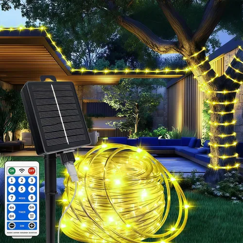 Vista 11 de LairtPOW Cuerda de luz solar impermeable IP65 de 39 pies, 100 luces LED para exteriores, luces solares para exteriores, para fiestas, jardín, patio