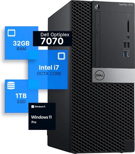 Vista 7 de Dell Optiplex 7070 - Computadora de escritorio en torre Intel i7-9700 (3.4) 16 GB DDR4 RAM 500 GB SSD estado sólido Windows 11 Pro