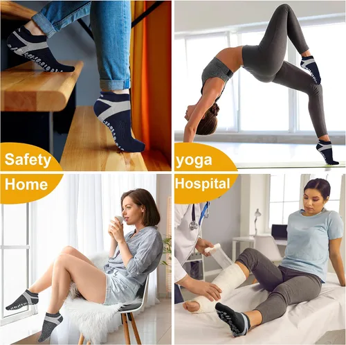 Vista 13 de Muezna Calcetines de yoga antideslizantes para mujer, antideslizantes, para pilates, barras, calcetines de hospital con agarres, talla 5-10