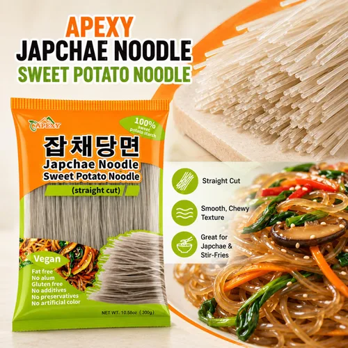Vista 3 de APEXY Fideos de vidrio de batata corte recto, fideos japchae, pasta de fideos coreanos, sin grasa y sin gluten, 100% almidón de batata, sin