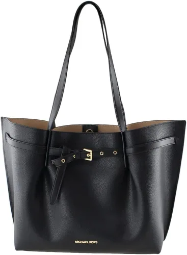 Vista 2 de Michael Kors Emilia Large Tote Leather Shoulder Purse Handbag in Black