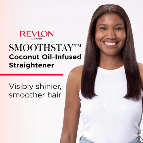 Vista 2 de REVLON Smoothstay Alisador de Cabello de 1 Pulgada - La plancha plana con infusión de aceite de coco ayuda a mejorar el brillo y la suavidad, reduce