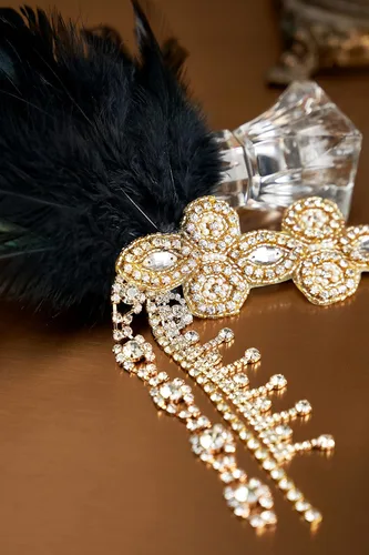 Vista 3 de BABAEYOND - Diadema con diseño de plumas de cristal de los años 20
