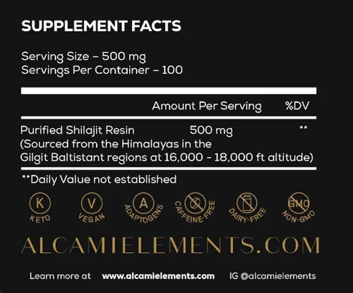 Vista 8 de Alcami - Resina Shilajit del Himalaya de alta calidad, grado dorado de alta potencia para hombres y mujeres, 100 porciones, más de 85 minerales