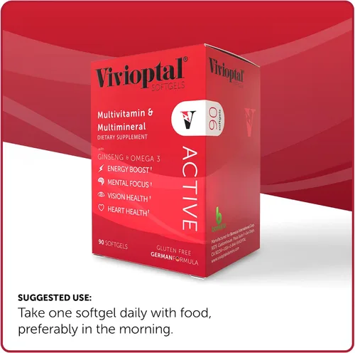 Vista 4 de Vivioptal Active, 90 cápsulas blandas, ginseng y omega 3, multivitamínico y multimineral, sin gluten, fórmula alemana