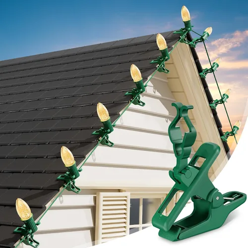 Vista 10 de Clips de primavera para luces navideñas C7 C9, 25 unidades de clips de primavera rápidos para luces navideñas, clips para tejas y canalones a prueba