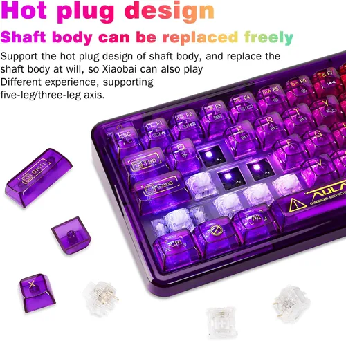Vista 5 de CC MALL 60% Portable Transparent Gasket Mechanical Gaming Keyboard,RGB Backlit Compact 68 Clear Keycaps,Include 2.4GhzBluetoothUSB-C Connections,Ice